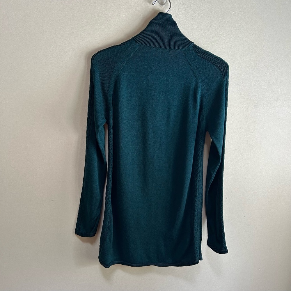 Indigenous ~ Hand Loomed in Peru Teal Long Line Cardigan Sweater Size Small - Picture 8 of 12